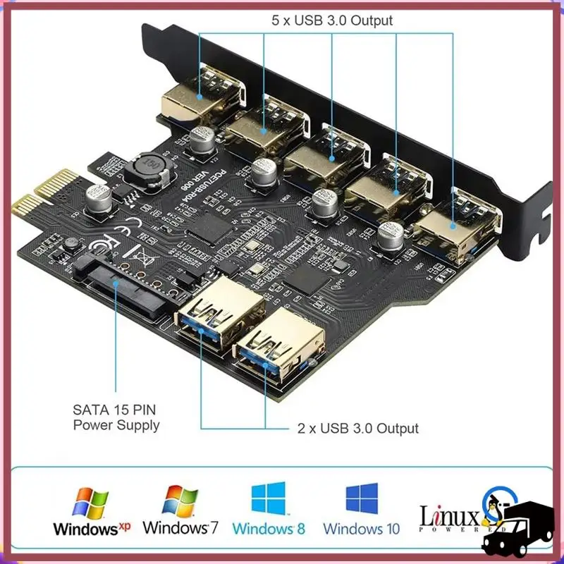Efficient PCI-E USB 3.0 7 Ports Expansion Card With 15Pin SATA Power Connector PCIE X1 USB3.0 Adapter 5Gbps
Efficient PCI-E USB 3.0 7 Ports Expansion Card With 15Pin SATA Power Connector PCIE X1 USB3.0 Adapter 5Gbps