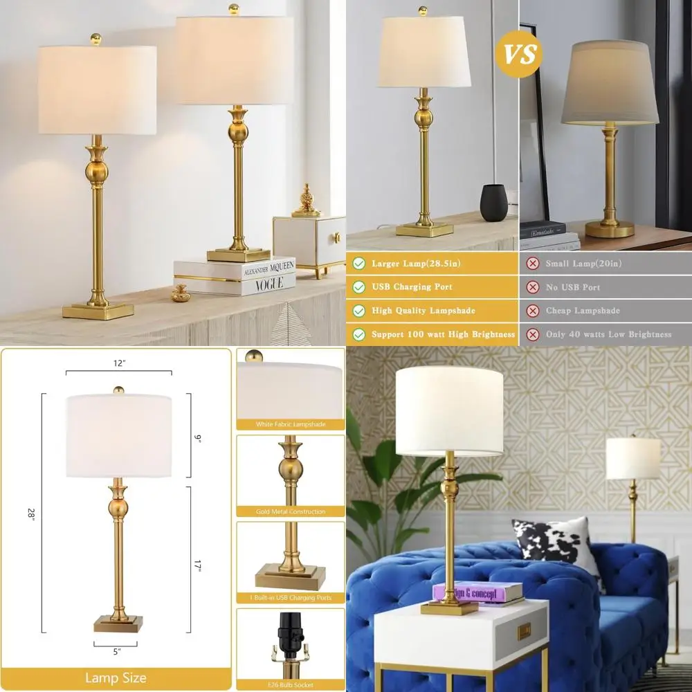 Traditional Gold Buffet Table Lamps Set of 2, Living Room Bedside Lighting with USB Charging, Modern Tall Brass Accent Lamps
Traditional Gold Buffet Table Lamps Set of 2, Living Room Bedside Lighting with USB Charging, Modern Tall Brass Accent Lamps