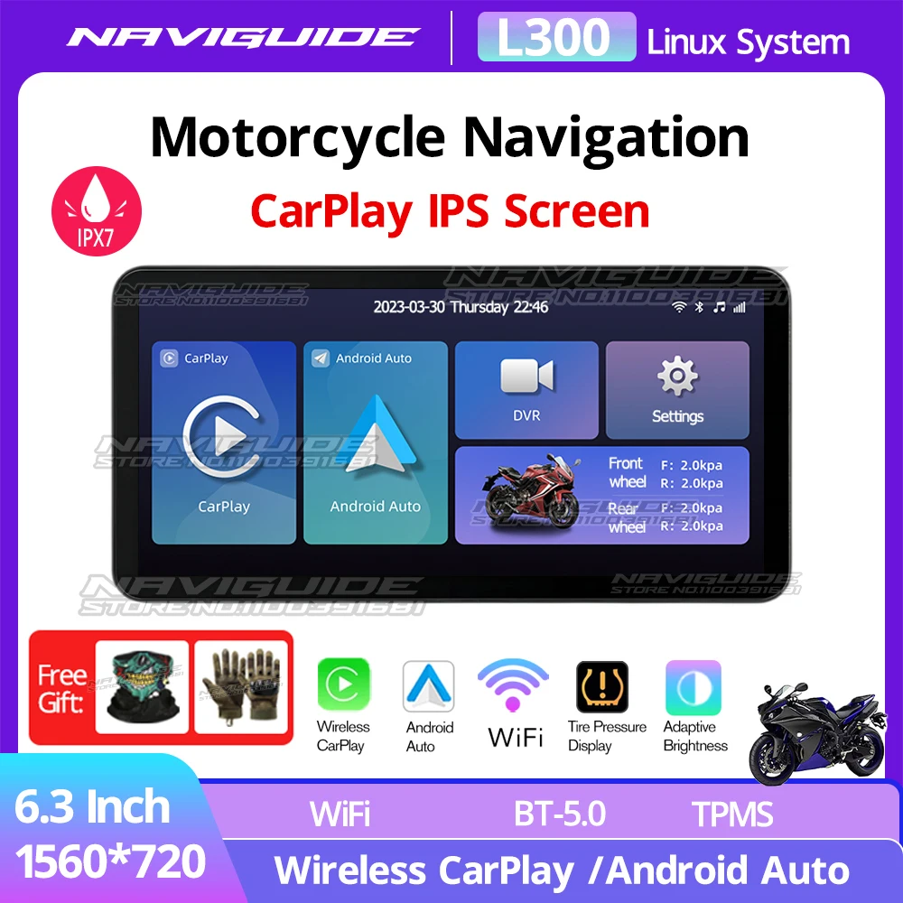 NAVIGUIDE L300 6.3'' Wireless Carplay Moto Navigation Waterproof Screen Portable Motorcycle Android Auto Monitor Bluetooth WiFi
NAVIGUIDE L300 6.3'' Wireless Carplay Moto Navigation Waterproof Screen Portable Motorcycle Android Auto Monitor Bluetooth WiFi