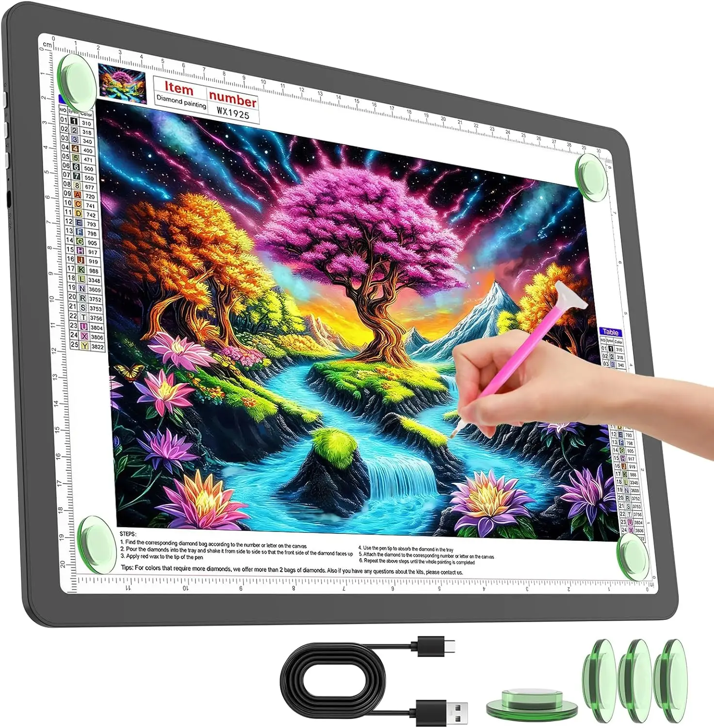 Rechargeable A4 Light Pad for Diamond Painting, Ultra Bright Wireless Tracing Light Box with 3 Colors & 6 Brightness Levels
Rechargeable A4 Light Pad for Diamond Painting, Ultra Bright Wireless Tracing Light Box with 3 Colors & 6 Brightness Levels