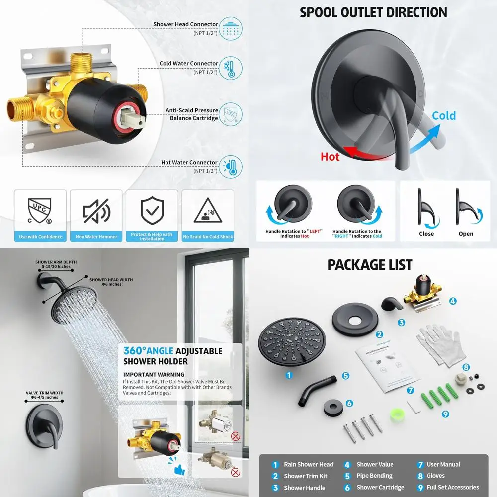 6-Inch Matte Black Single Handle Shower System with Rainfall Showerhead and Trim Kit
6-Inch Matte Black Single Handle Shower System with Rainfall Showerhead and Trim Kit