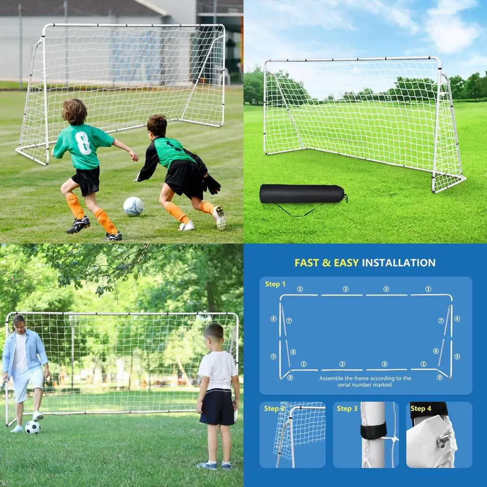 Portable 12x6 Soccer Goal for Kids and Adults, Steel Frame with Carry Bag and Ground Stakes, Waterproof Training Aid
Portable 12x6 Soccer Goal for Kids and Adults, Steel Frame with Carry Bag and Ground Stakes, Waterproof Training Aid
