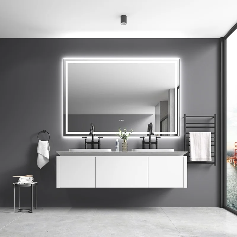 84" LED Bathroom Mirror with Front & Backlight, Aluminum Frame, Anti-Fog, Memory, 3 Color Temperatures, Dimmable
84" LED Bathroom Mirror with Front & Backlight, Aluminum Frame, Anti-Fog, Memory, 3 Color Temperatures, Dimmable