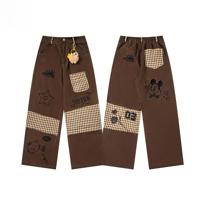 Women's Brown Plaid Patchwork Jeans Hello Kitty Embroidery High Waist Wide Leg Y2K Street
Women's Brown Plaid Patchwork Jeans Hello Kitty Embroidery High Waist Wide Leg Y2K Street