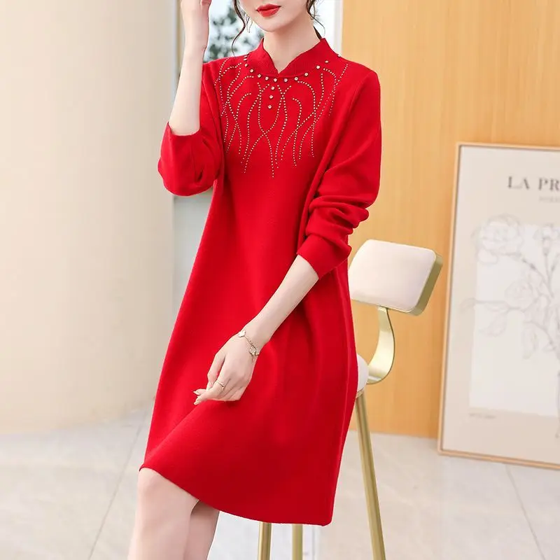Women Oversize Warm Dress For Autumn Winter 2023 New Fashon Half High Collar Crystal Solid Slim Office Lady A-line Dresses
Women Oversize Warm Dress For Autumn Winter 2023 New Fashon Half High Collar Crystal Solid Slim Office Lady A-line Dresses