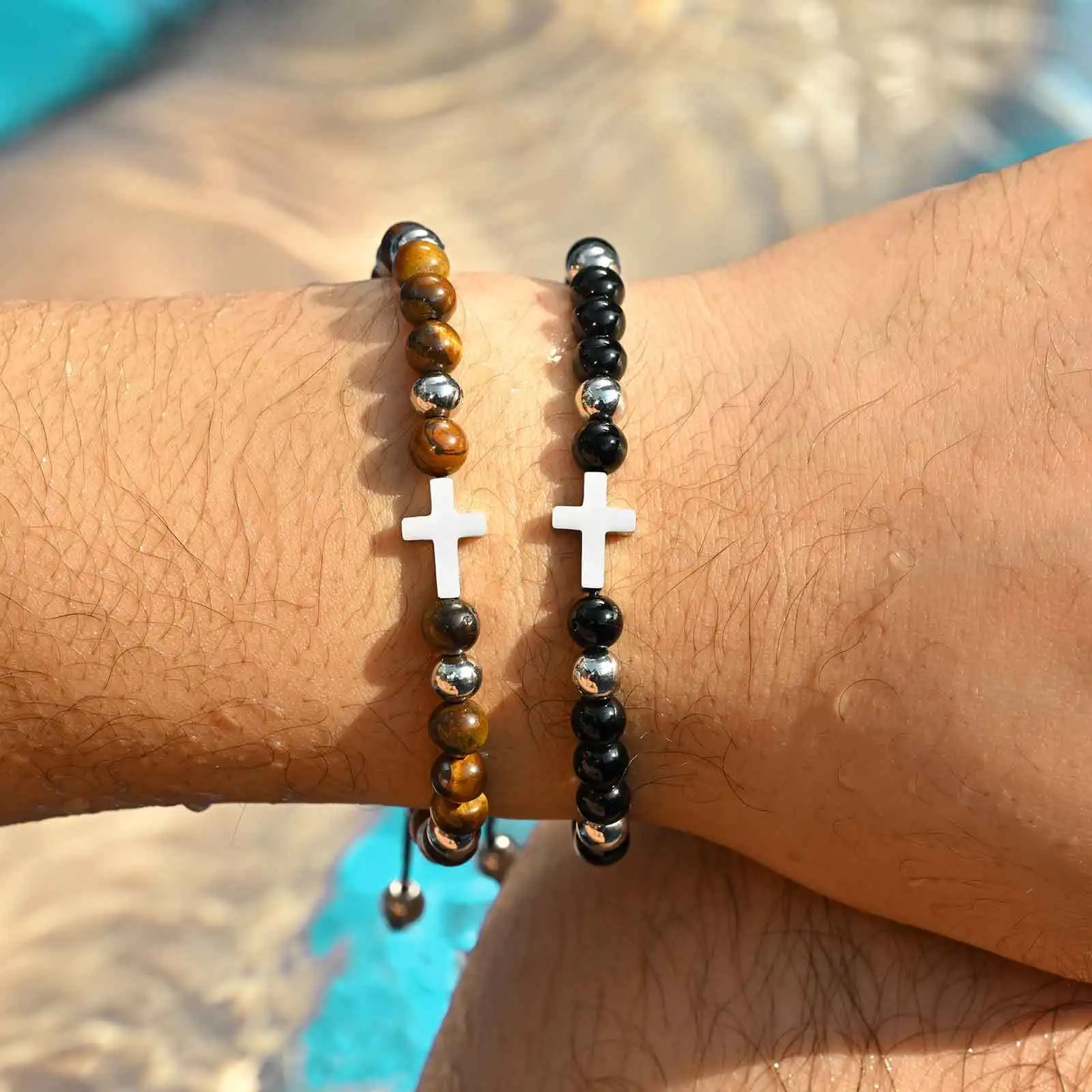 Trendy Cross Men Bracelets,6mm Natural Stone Black Lava Onyx Beads Bracelets,Yoga Healing Balance Jewelry Gift 
Trendy Cross Men Bracelets,6mm Natural Stone Black Lava Onyx Beads Bracelets,Yoga Healing Balance Jewelry Gift