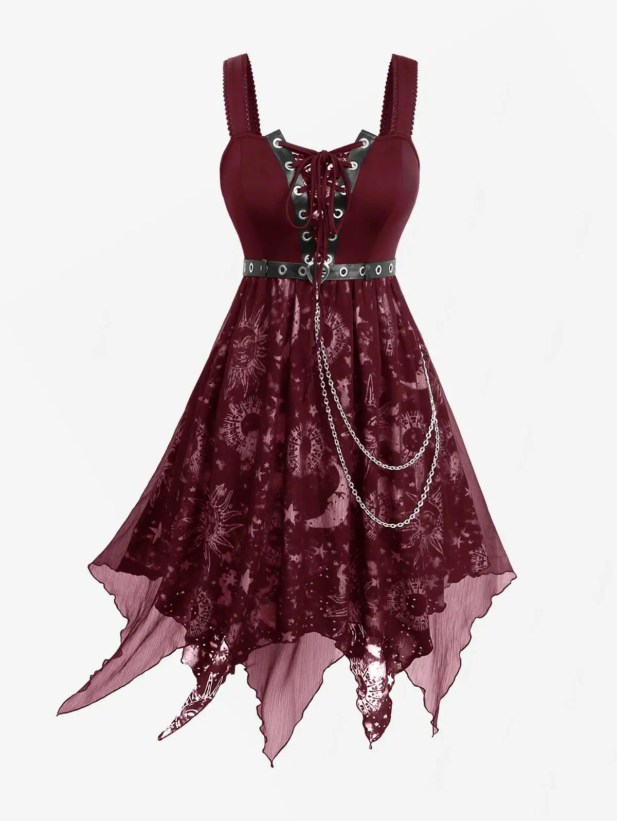 ROSEGAL Plus Size Sun Moon Star Gothic Dresses Vestidos Women Lace-up Grommet Sleeveless Midi Dress With Belt And Chain
ROSEGAL Plus Size Sun Moon Star Gothic Dresses Vestidos Women Lace-up Grommet Sleeveless Midi Dress With Belt And Chain