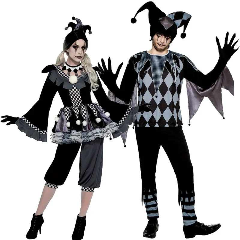 Couple Carnival Halloween Evil Circus Clown Costume Crazy Stephen King's Poker Harlequin Cosplay Fancy Party Dress
Couple Carnival Halloween Evil Circus Clown Costume Crazy Stephen King's Poker Harlequin Cosplay Fancy Party Dress