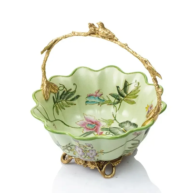 American copper with ceramic painted fruit plate ornament, European living room fruit luxury storage home decoration fruit baske
American copper with ceramic painted fruit plate ornament, European living room fruit luxury storage home decoration fruit baske