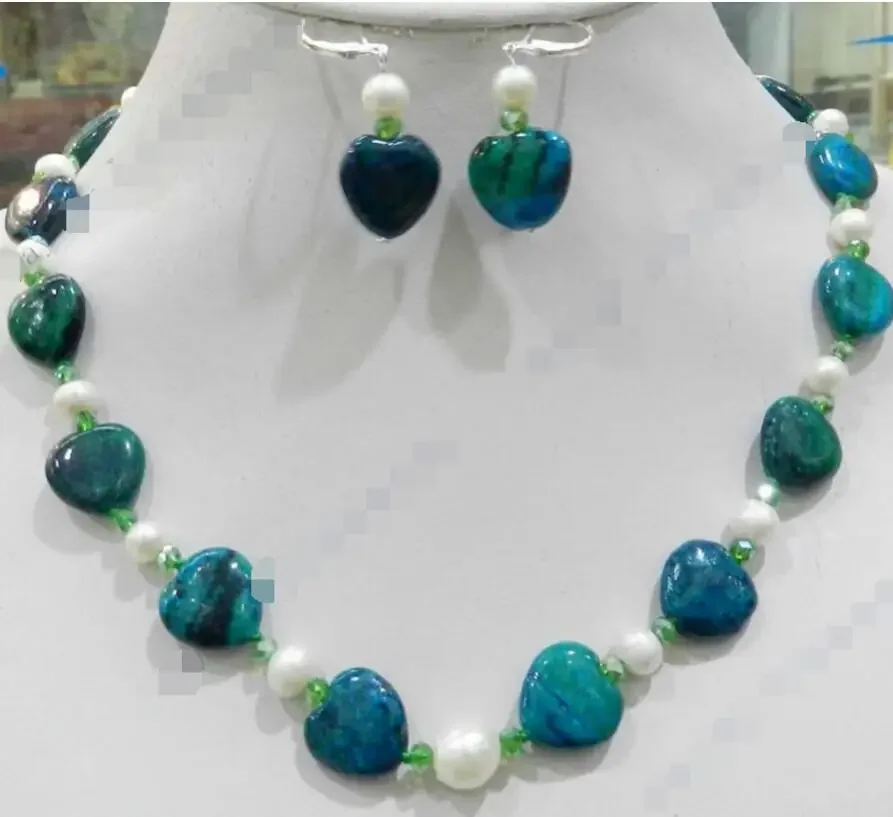 15MM HEART AZURITE GEMS PHOENIX & TRUE WHITE CULTURED PEARL NECKLACE EARRING SET
15MM HEART AZURITE GEMS PHOENIX & TRUE WHITE CULTURED PEARL NECKLACE EARRING SET