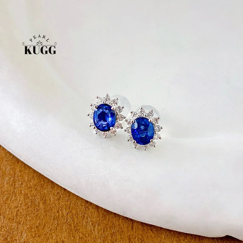 KUGG 100% 18K White Gold Earrings Elegant Style Shiny Diamond Natural Sapphire Stud Earrings for Women High Wedding Jewelry
KUGG 100% 18K White Gold Earrings Elegant Style Shiny Diamond Natural Sapphire Stud Earrings for Women High Wedding Jewelry