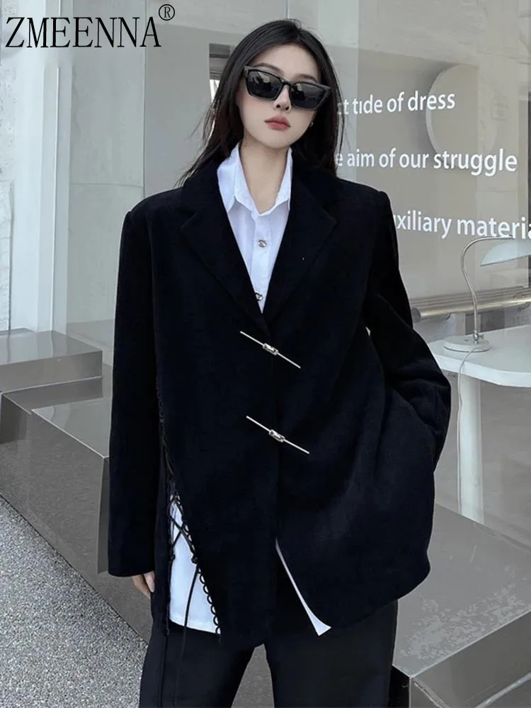 ZMEENNA Women's Black Blazer With Pin Closure Stylish Long Sleeve Jacket Unique Fastening Outerwear ZM1006
ZMEENNA Women's Black Blazer With Pin Closure Stylish Long Sleeve Jacket Unique Fastening Outerwear ZM1006