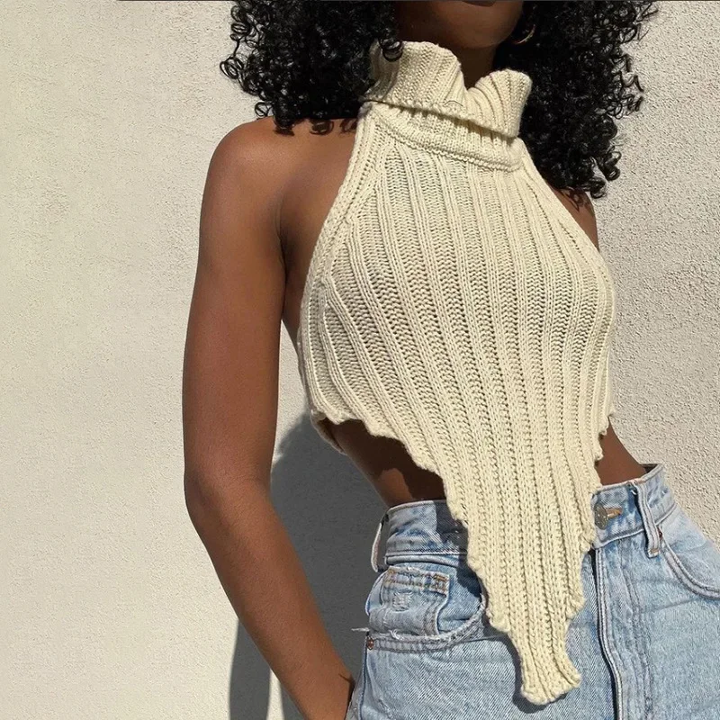 2025 Latest High Neck Irregular Sexy Backless Knit Sweater For Women Spring Summer Collection
2025 Latest High Neck Irregular Sexy Backless Knit Sweater For Women Spring Summer Collection