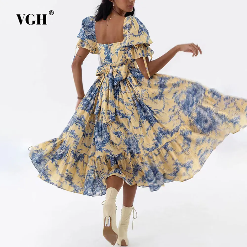 VGH Colorblock Patchwork Bowknot Dress For Women Square Collar Puff Sleeve High Waist Spliced Lace Up Long Dresses Female New
VGH Colorblock Patchwork Bowknot Dress For Women Square Collar Puff Sleeve High Waist Spliced Lace Up Long Dresses Female New