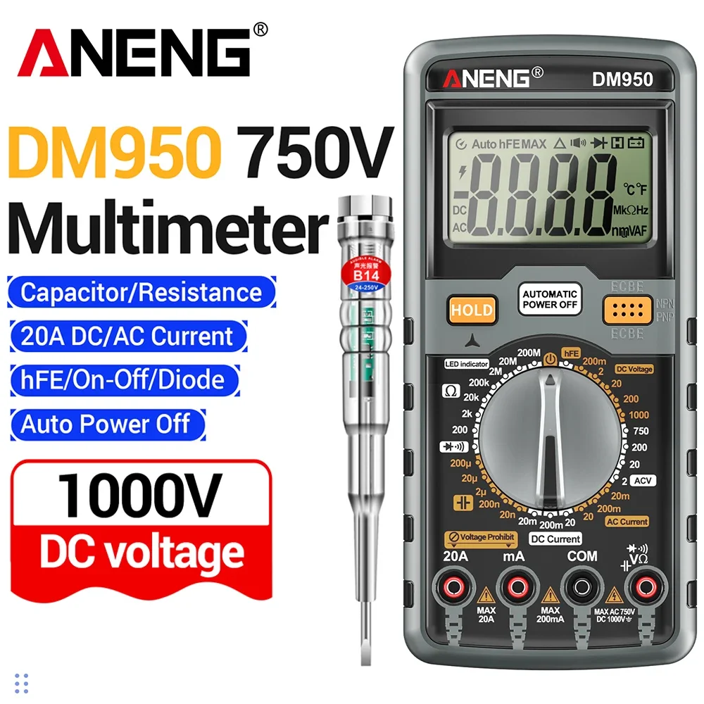 Multimeter Universal Induced Electric Screwdriver Tester AC/DC Votage Current Multifunctional Electrician Set ANENG DM950+B14
Multimeter Universal Induced Electric Screwdriver Tester AC/DC Votage Current Multifunctional Electrician Set ANENG DM950+B14