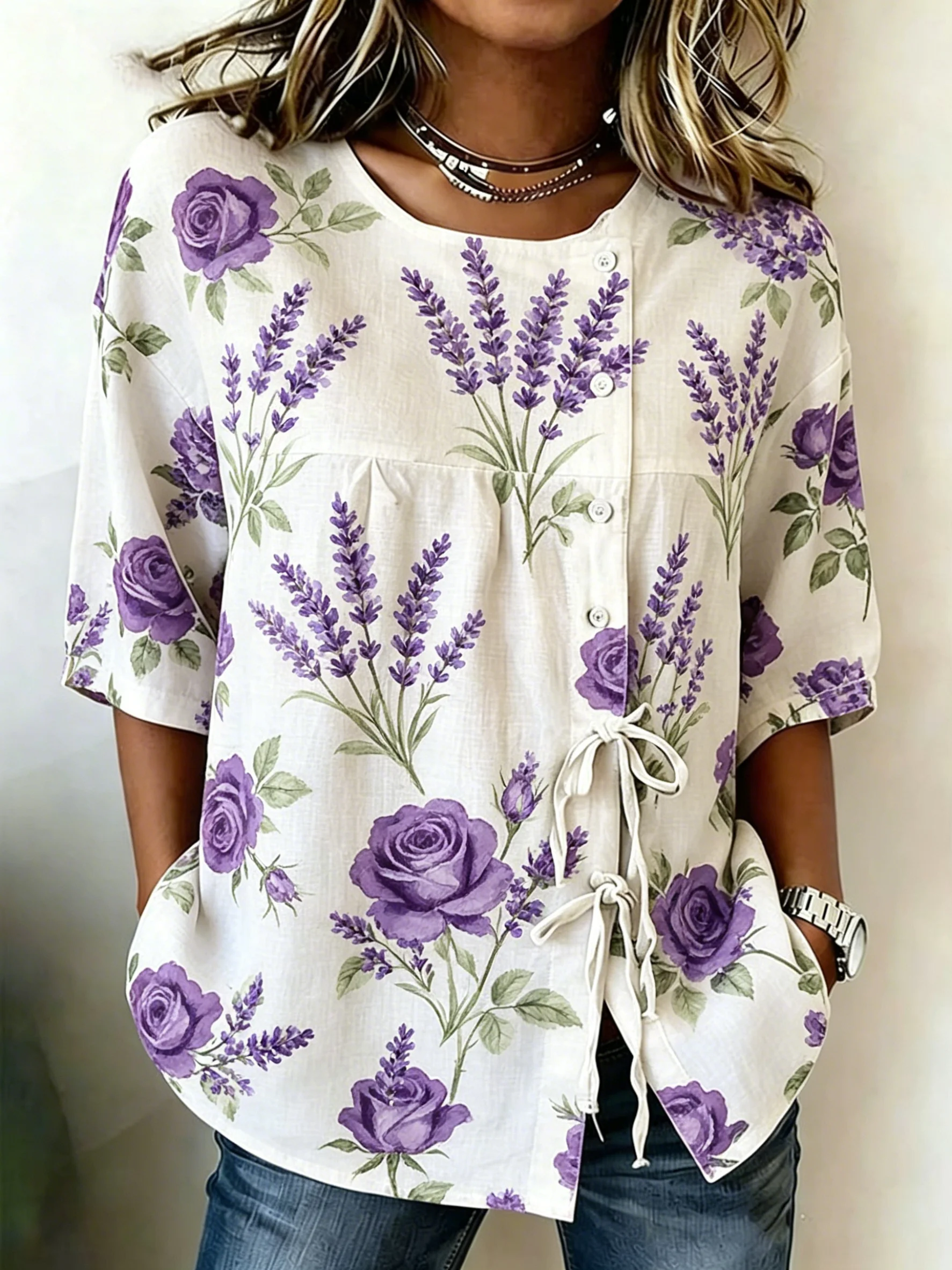 Women's Spring Summer Drawstring Blouse, Lavender & Purple Rose Print Casual Tops for Daily Street Holiday Dating Leisure Outfit
Women's Spring Summer Drawstring Blouse, Lavender & Purple Rose Print Casual Tops for Daily Street Holiday Dating Leisure Outfit