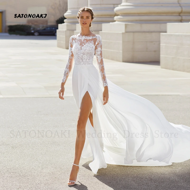 Elegant Boho Lace Chiffon Wedding Dress for Women A-Line O-Neck Side Split Sweep Train Bride Gown Vestido De Novia Robe Mariée
Elegant Boho Lace Chiffon Wedding Dress for Women A-Line O-Neck Side Split Sweep Train Bride Gown Vestido De Novia Robe Mariée