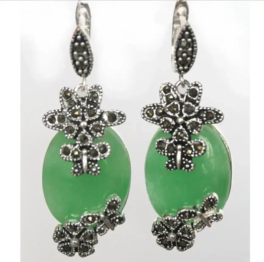 NATURAL GREEN Natural jade 925 STERLING SILVER & MARCASITE FLOWER EARRINGS 11/2"
NATURAL GREEN Natural jade 925 STERLING SILVER & MARCASITE FLOWER EARRINGS 11/2"