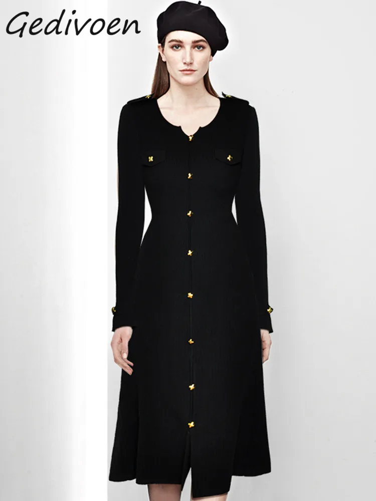 Gedivoen Autumn Fashion Designer Black Vintage Knitted Dress Women's O Neck Single Breasted High Elastic Waist Slim Long Dress
Gedivoen Autumn Fashion Designer Black Vintage Knitted Dress Women's O Neck Single Breasted High Elastic Waist Slim Long Dress