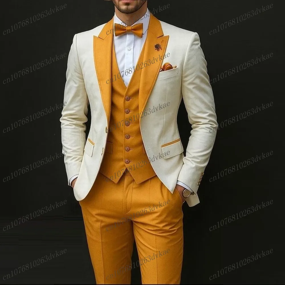 New Ivory And Yellow Men Suit Wedding Party Formal Groom Groomsman Prom Business Male Tuxedos 3 Piece Set Jacket Vest Pants
New Ivory And Yellow Men Suit Wedding Party Formal Groom Groomsman Prom Business Male Tuxedos 3 Piece Set Jacket Vest Pants