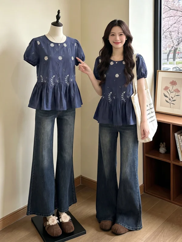 Blue Floral Embroidery Shirt Women's Shoulder Length Doll Shirt plus Size Puffy Top Korean Style Commute Wind Loose Fit Short...
Blue Floral Embroidery Shirt Women's Shoulder Length Doll Shirt plus Size Puffy Top Korean Style Commute Wind Loose Fit Short...