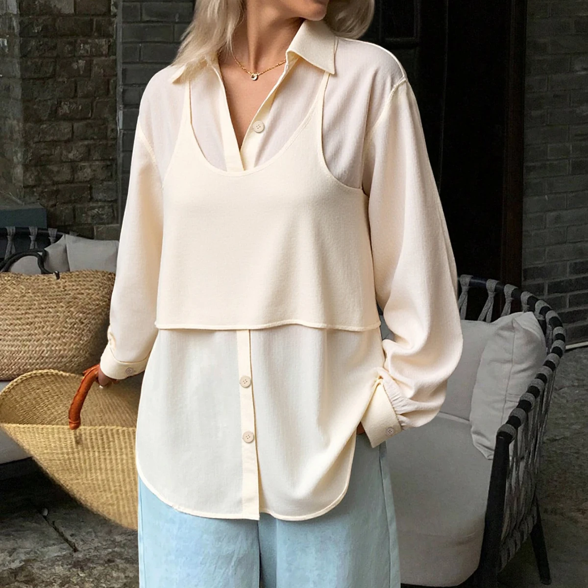 Mia Muse Boutique 2025 Women's Shirts Autumn Daily Basic Plain Long Sleeve V-Neck Single Breasted Camisole Comfortable Shirts
Mia Muse Boutique 2025 Women's Shirts Autumn Daily Basic Plain Long Sleeve V-Neck Single Breasted Camisole Comfortable Shirts