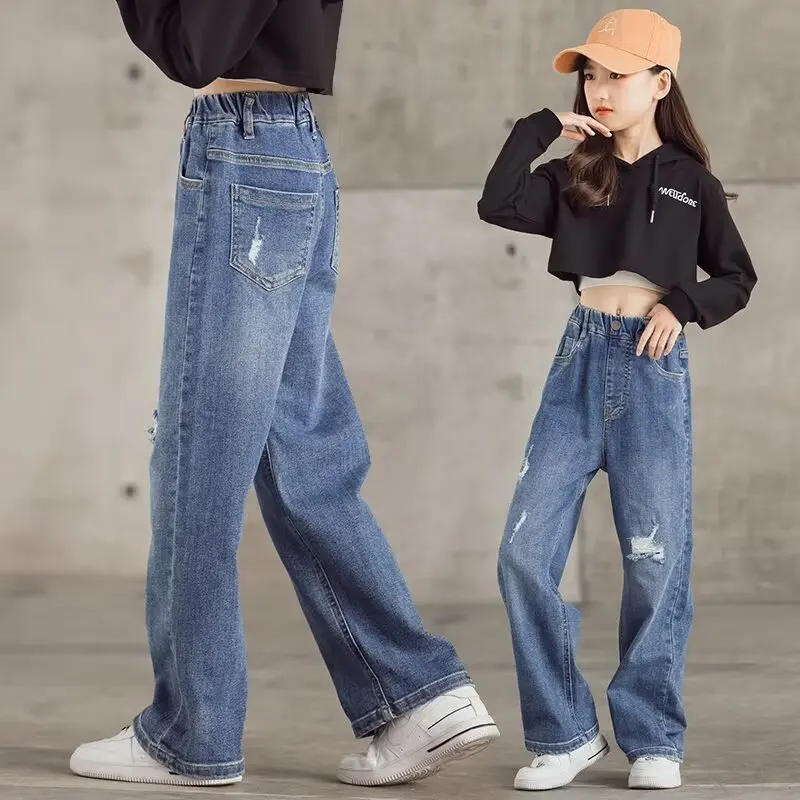 Girls' Jeans Spring And Summer New Style Children's Straight-leg Medium And Large Children's Wide-leg Spring Loose Trousers
Girls' Jeans Spring And Summer New Style Children's Straight-leg Medium And Large Children's Wide-leg Spring Loose Trousers
