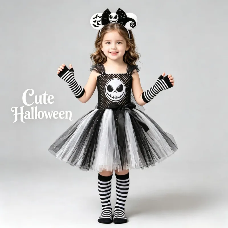 Girls' Halloween Black and White Tulle Tutu Dress Set, suitable for horror-themed parties and Christmas stage cosplay costumes
Girls' Halloween Black and White Tulle Tutu Dress Set, suitable for horror-themed parties and Christmas stage cosplay costumes