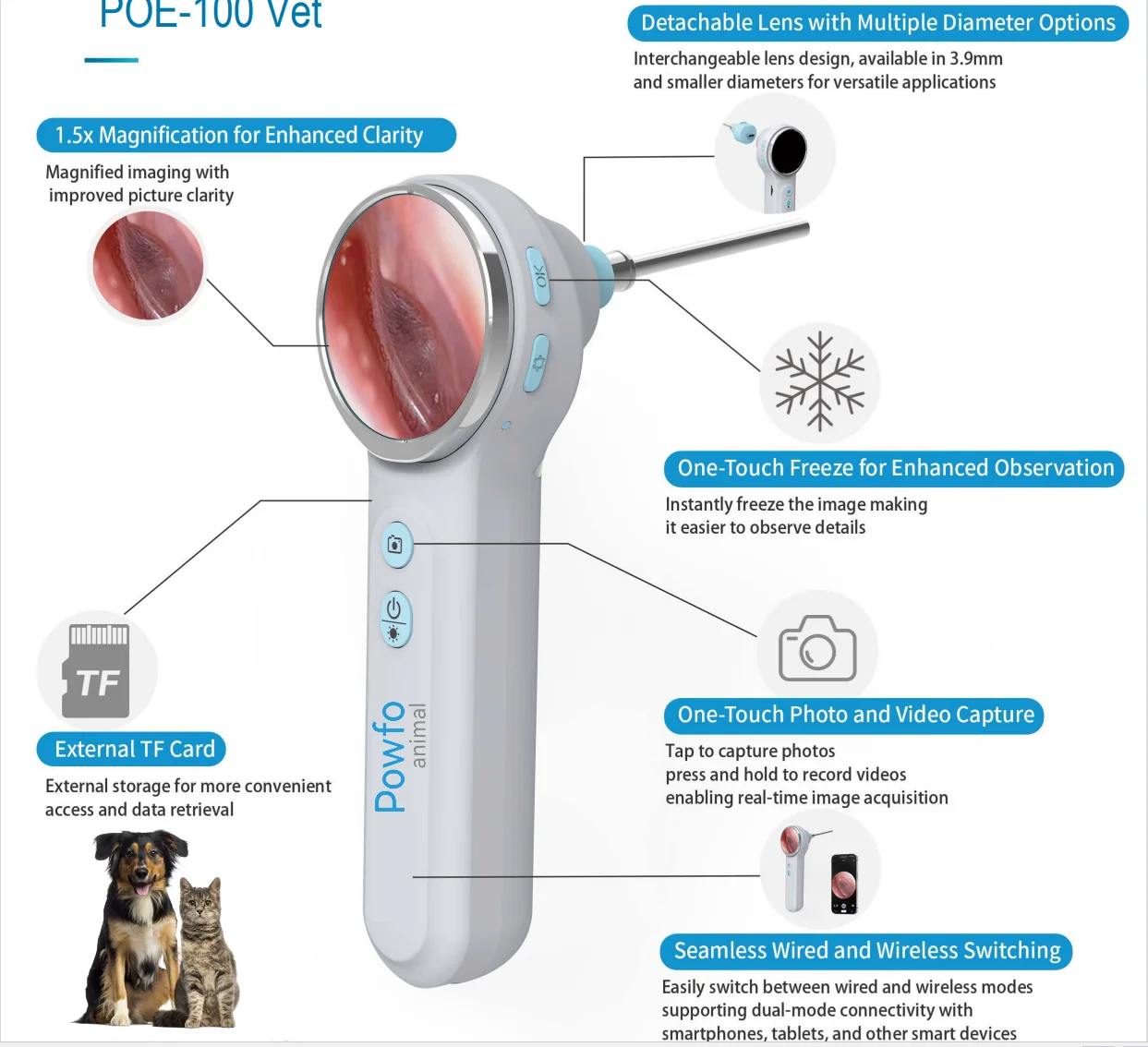 Hot Selling POE-100 Veterinary Otoscope HD 1 Million Pixel Ear Canal Examination Instrument for Dog Small Endoscope Brand New
Hot Selling POE-100 Veterinary Otoscope HD 1 Million Pixel Ear Canal Examination Instrument for Dog Small Endoscope Brand New