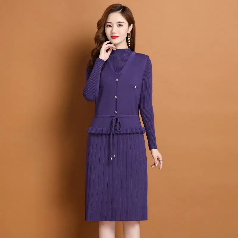 New Women Knitted Suit Three-piece Cardigan Jacket Vests and Fashion Loose A-line Dress Female Outfits G528
New Women Knitted Suit Three-piece Cardigan Jacket Vests and Fashion Loose A-line Dress Female Outfits G528