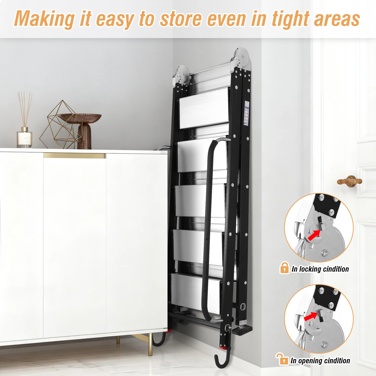 Foldable Aluminum Alloy Loft Stairs Ladder 9.5ft Safety Climb Stairs with Handrails & Hooks for Small Opening Load 330 Lbs
Foldable Aluminum Alloy Loft Stairs Ladder 9.5ft Safety Climb Stairs with Handrails & Hooks for Small Opening Load 330 Lbs