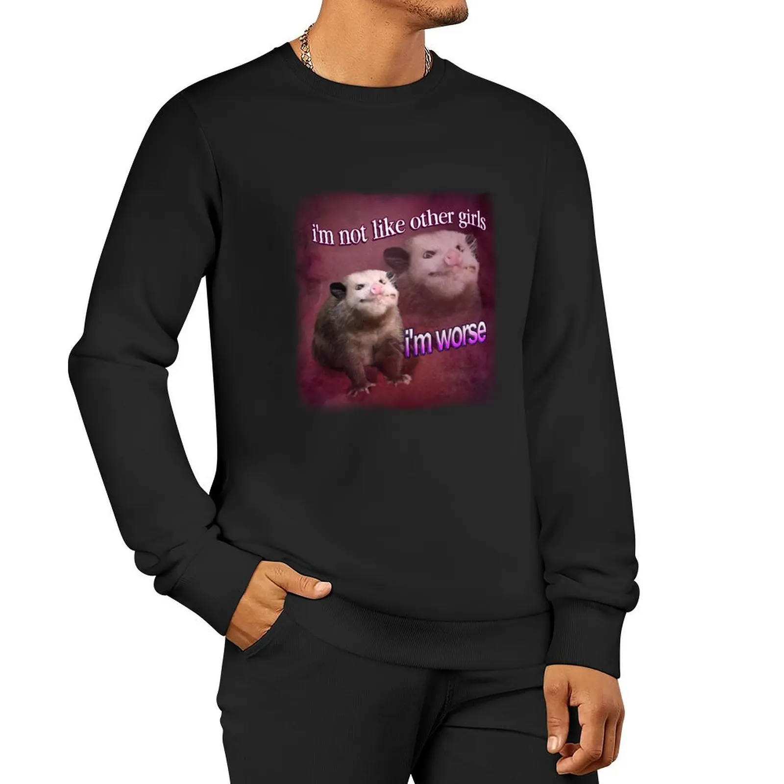 I'm not like other girls, I'm worse possum word art Pullover Hoodie fashion men men's clothing men wear new sweatshirts
I'm not like other girls, I'm worse possum word art Pullover Hoodie fashion men men's clothing men wear new sweatshirts