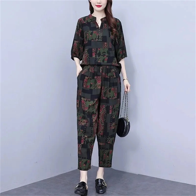 Casual Trendy Set Summer Printed Temperament Large Loose Short Sleeves Look Thin and Stylish Women's Two Piece Set Women Suits
Casual Trendy Set Summer Printed Temperament Large Loose Short Sleeves Look Thin and Stylish Women's Two Piece Set Women Suits