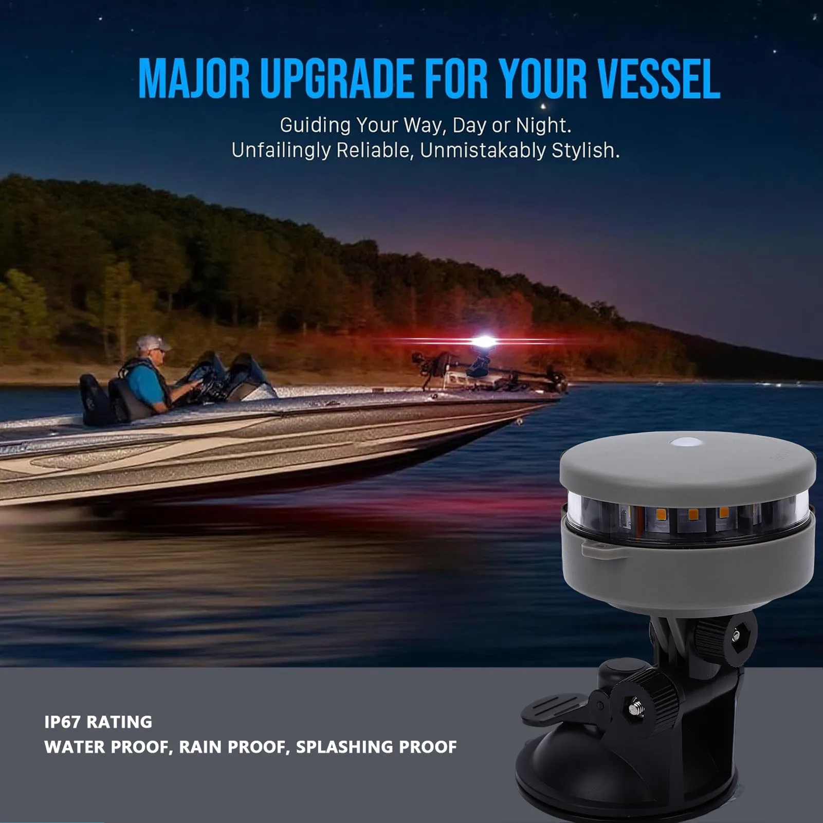 LED Stern Light Boat Navigation Light 55LM 2NM Visibility Warm White IP67 Battery Powered LED Light with Suction Cup Base
LED Stern Light Boat Navigation Light 55LM 2NM Visibility Warm White IP67 Battery Powered LED Light with Suction Cup Base