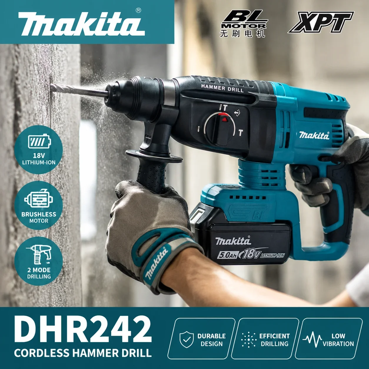 Makita Battery 18V For Original Makita DHR242 Rotary Hammer Low Vibration 13.5m/s² Professional Cordless Drilling Power Tool
Makita Battery 18V For Original Makita DHR242 Rotary Hammer Low Vibration 13.5m/s² Professional Cordless Drilling Power Tool