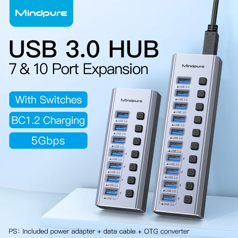 Mindpure 7-10 Port USB 3.0 HUB 5Gbps Individual On/Off One Drag Seven USB 3.0 Splitter Computer USB Extension Hub Laptop Desktop
Mindpure 7-10 Port USB 3.0 HUB 5Gbps Individual On/Off One Drag Seven USB 3.0 Splitter Computer USB Extension Hub Laptop Desktop