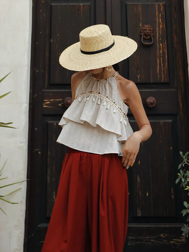 90-94cm Bust Summer Shirts Tops Women French Elegant Vacation Style Polka Dots Jacquard Ruffle Tassel Off-Shoulder Short Blouses
90-94cm Bust Summer Shirts Tops Women French Elegant Vacation Style Polka Dots Jacquard Ruffle Tassel Off-Shoulder Short Blouses