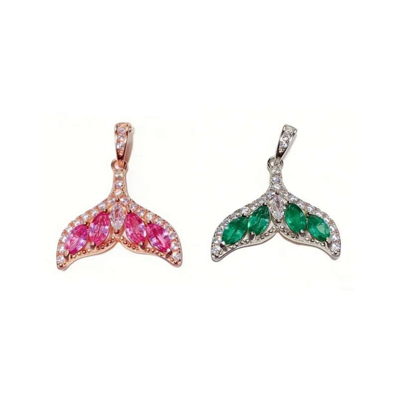 S925 Sterling Silver Natural Pink Sapphire & Emerald Mermaid Tail Pendant 2.5x5mm Marquise Cut Two-tone Plated Certified by Chin
S925 Sterling Silver Natural Pink Sapphire & Emerald Mermaid Tail Pendant 2.5x5mm Marquise Cut Two-tone Plated Certified by Chin