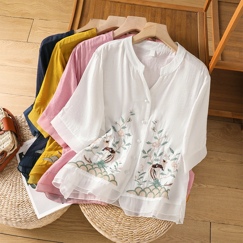 2024 Spring Summer Women Tops New Retro Embroidered Blouse Casual Loose Cotton Linen Top Shirt
2024 Spring Summer Women Tops New Retro Embroidered Blouse Casual Loose Cotton Linen Top Shirt