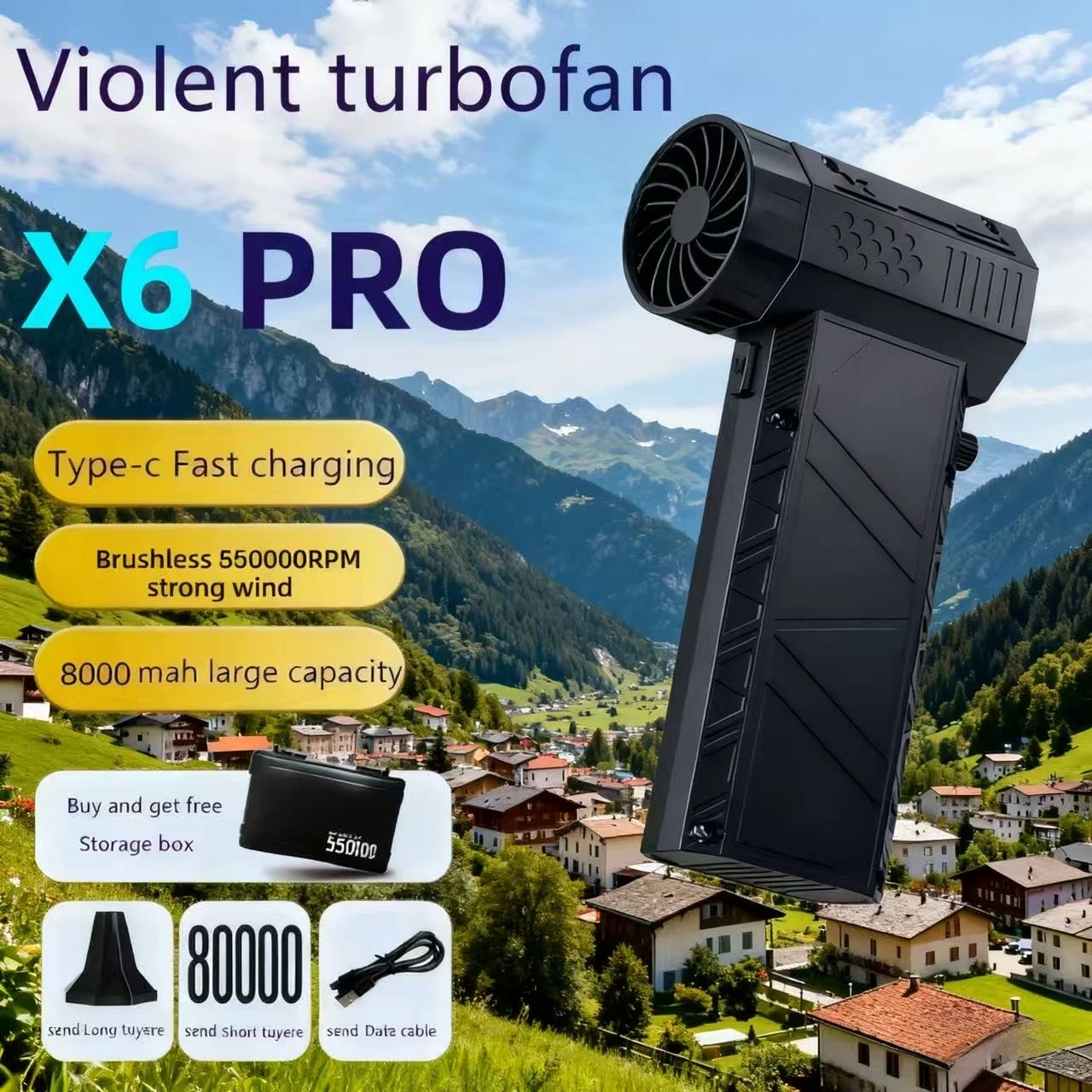 X6 Mini Turbo Jet Fan 53M/S Портативный турбовентилятор 550000 об/мин Струйный турбовентилятор Бесщеточный двигатель Ручной канальный вентилятор Инструмент для очистки Type-C
X6 Mini Turbo Jet Fan 53M/S Портативный турбовентилятор 550000 об/мин Струйный турбовентилятор Бесщеточный двигатель Ручной канальный вентилятор Инструмент для очистки Type-C