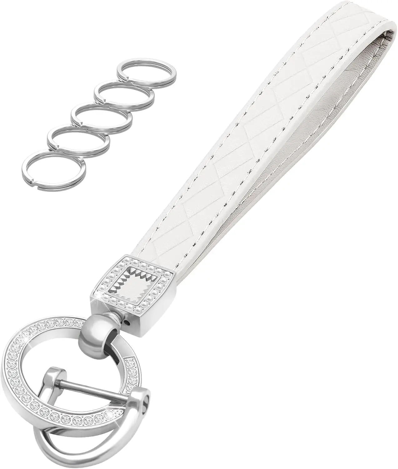 Leather Wristlet Keychain with 5 Rings and Anti Lost D Ring
Leather Wristlet Keychain with 5 Rings and Anti Lost D Ring