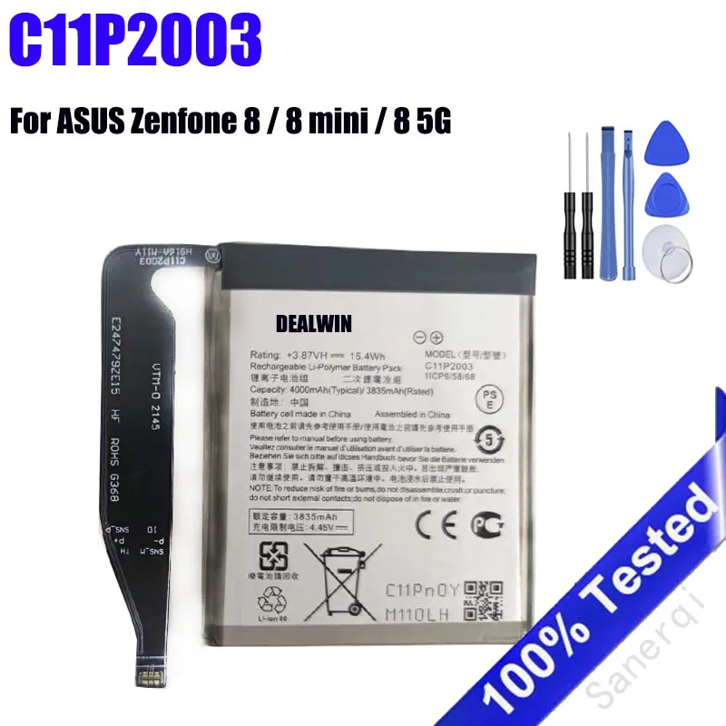 100% New Original 4000mAh C11P2003 Battery For ASUS Zenfone 8 / 8 mini / 8 5G High Quality Batteries + Tools
100% New Original 4000mAh C11P2003 Battery For ASUS Zenfone 8 / 8 mini / 8 5G High Quality Batteries + Tools