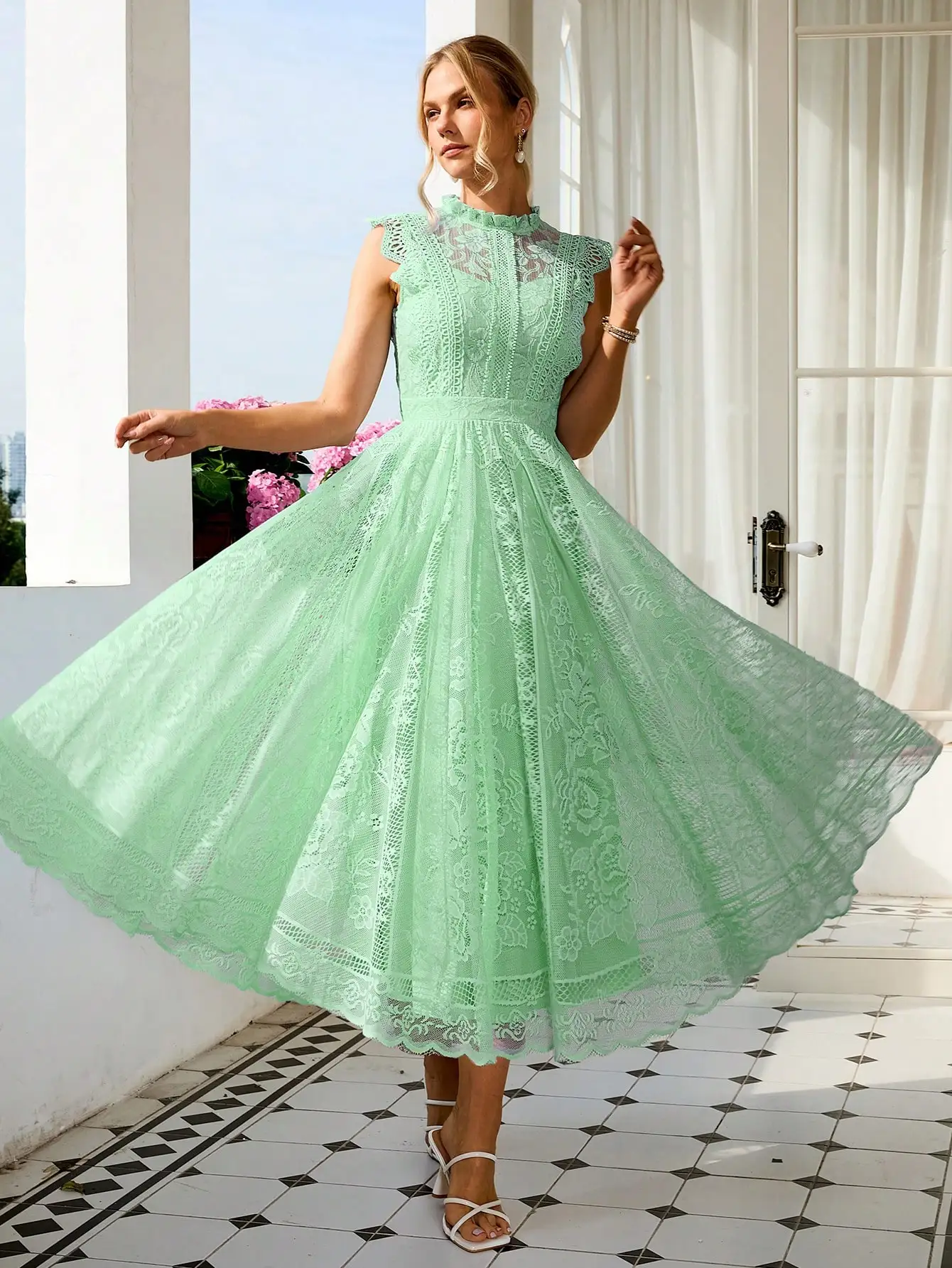 Mint Green High-Neck Floral Lace A-Line Midi Dress For Women – Vintage Elegant Summer Party Wedding Birthday Attire
Mint Green High-Neck Floral Lace A-Line Midi Dress For Women – Vintage Elegant Summer Party Wedding Birthday Attire