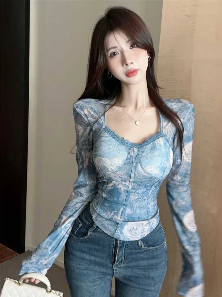 Pure Desire Spicy Girl Show Body Fishbone Top Women's Autumn Winter Long Sleeve T-Shirt with Chest Pad Lace Mesh Base Shirt I...
Pure Desire Spicy Girl Show Body Fishbone Top Women's Autumn Winter Long Sleeve T-Shirt with Chest Pad Lace Mesh Base Shirt I...