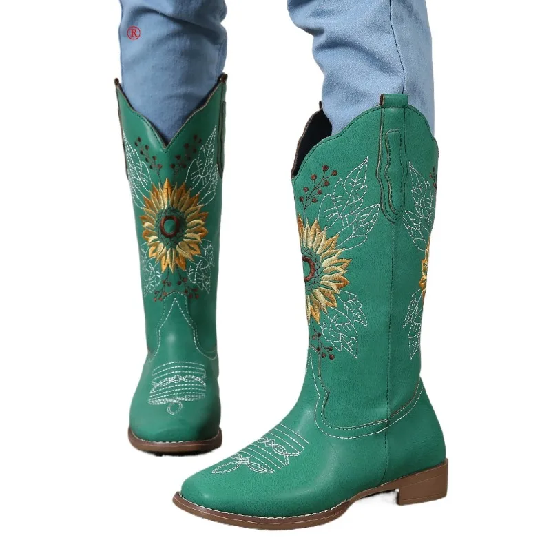 Women's Boots PU Leather Printed Embroidered Boots Classic High-top Casual Womens Shoes Sunflower Block Heel Ladies Boots Botas
Women's Boots PU Leather Printed Embroidered Boots Classic High-top Casual Womens Shoes Sunflower Block Heel Ladies Boots Botas