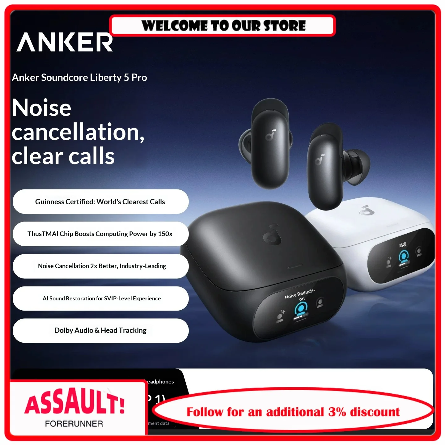 Anker Noise-Canceling Headphones Pro Edition with AI Meeting Bluetooth Wireless Liberty5
Anker Noise-Canceling Headphones Pro Edition with AI Meeting Bluetooth Wireless Liberty5