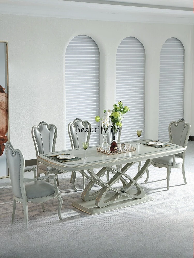 French light luxury solid wood long dining table European luxury carved butterfly base high-end 2.2m dining table and chairs
French light luxury solid wood long dining table European luxury carved butterfly base high-end 2.2m dining table and chairs