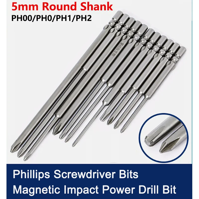 5mm Round Shank Phillips Screwdriver PH00/PH0/PH1/PH2 Magnetic S2 Steel Impact Power Drill Bit Length 50/60/80/100/120/150mm
5mm Round Shank Phillips Screwdriver PH00/PH0/PH1/PH2 Magnetic S2 Steel Impact Power Drill Bit Length 50/60/80/100/120/150mm