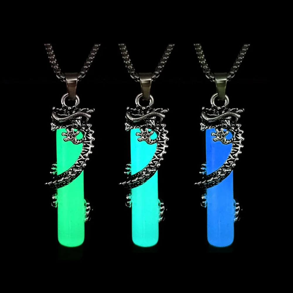 Night Fluorescence Novel Luminous Glowing Cylinder Dragon Pendant Glow In The Dark Necklace for Men Women Halloween Gift
Night Fluorescence Novel Luminous Glowing Cylinder Dragon Pendant Glow In The Dark Necklace for Men Women Halloween Gift