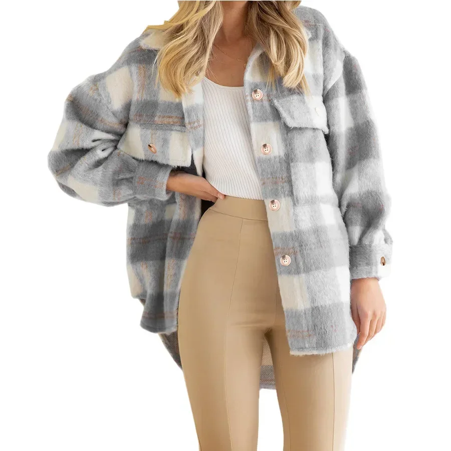 Women Autumn Winter Mohair Coat Thick Woolen Plaid Coat Female 2 Pocket Lapel Single-breasted Jacket Women Warm Outwears 2025
Women Autumn Winter Mohair Coat Thick Woolen Plaid Coat Female 2 Pocket Lapel Single-breasted Jacket Women Warm Outwears 2025